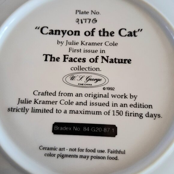 1992 W.S. George Fine China "Canyon of The Cat" Plate - Picture 6 of 10